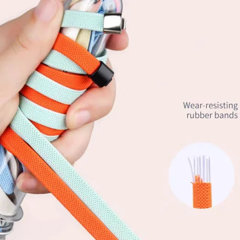 No Tie Press Lock Shoelaces – 8MM Elastic Flat Shoe Laces for Sneakers, Kids & Adults