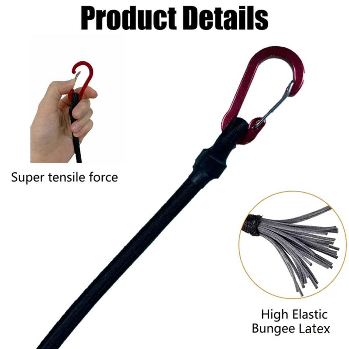 Heavy Duty Bungee Cord with Carabiner – Elastic Tie Strap for Camping, Luggage & Gear Securing