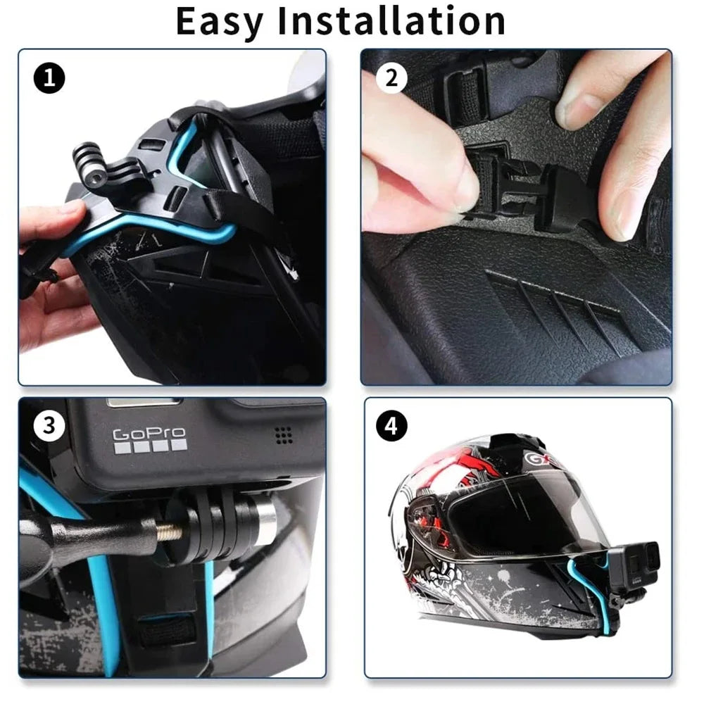 Helmet Strap Mount for GoPro Hero 12/11/10/9/8/7/6/5/4 – Full Face Motorcycle Chin Mount for Action Cameras & Yi Sports Cams