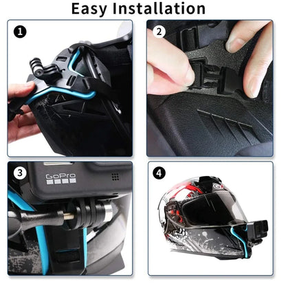 Helmet Strap Mount for GoPro Hero 12/11/10/9/8/7/6/5/4 – Full Face Motorcycle Chin Mount for Action Cameras & Yi Sports Cams