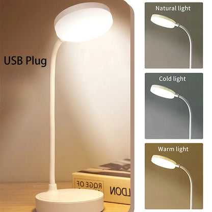 Flexible LED Desk Lamp with 3-Level Dimmer – USB Powered Eye-Caring Warm & White Light for Home Office & Study