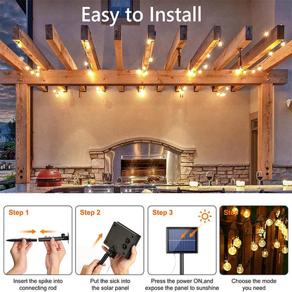 LED Solar String Lights – Waterproof Crystal Globe Lights with 8 Modes for Outdoor Garden, Patio, Tree & Party Decoration