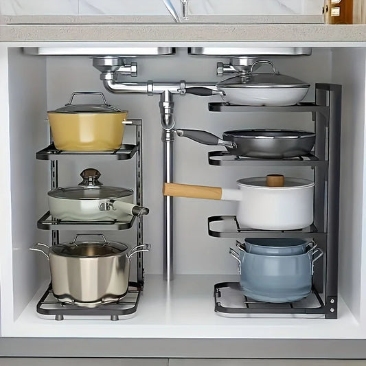 Adjustable Stainless Steel Pot Rack Organizer – Multi-Layer Kitchen Pan & Lid Storage Stand