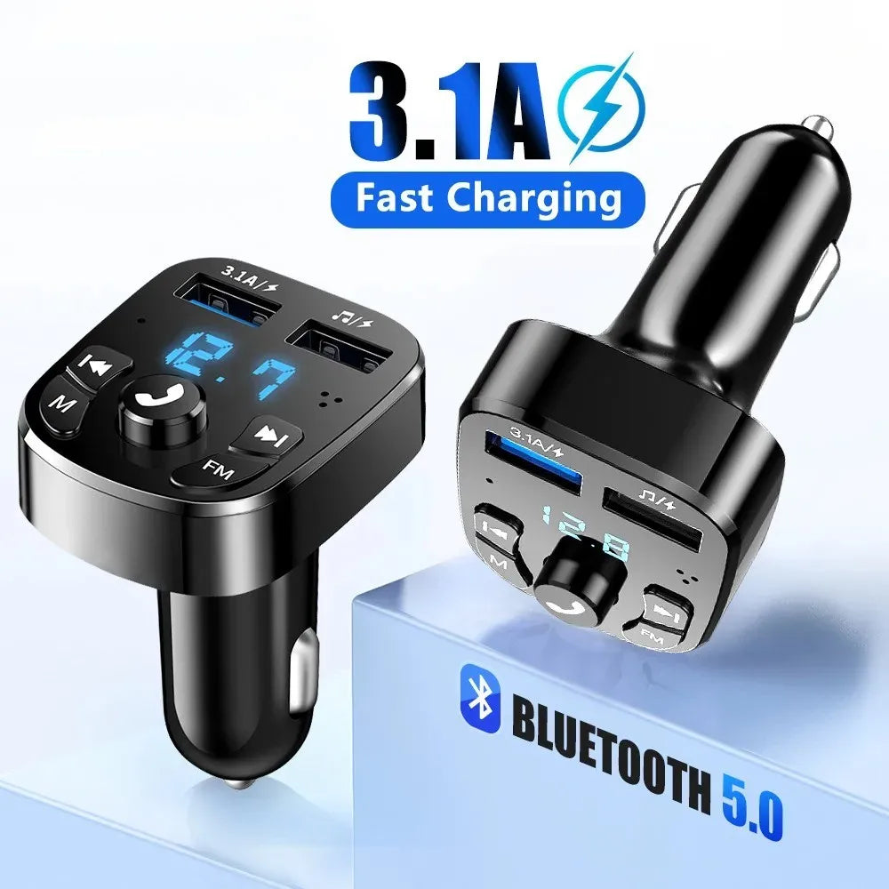 Car Charger FM Transmitter Bluetooth5.0 Audio Dual USB 3.1A Fast Charger MP3 Player Handsfree Car Accessories For iPhone Samsung