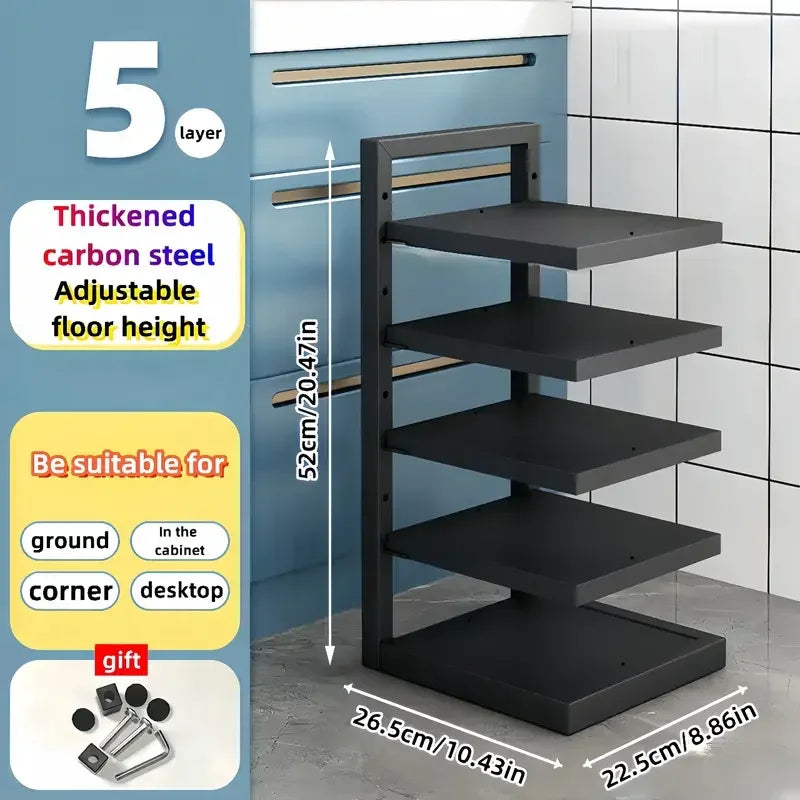 Adjustable Stainless Steel Pot Rack Organizer – Multi-Layer Kitchen Pan & Lid Storage Stand