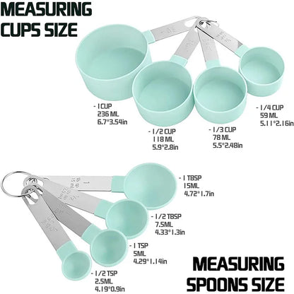 8PCS Stainless Steel Measuring Cups and Spoons Set – Accurate Kitchen Measuring Tools with Engraved Scale for Baking & Cooking