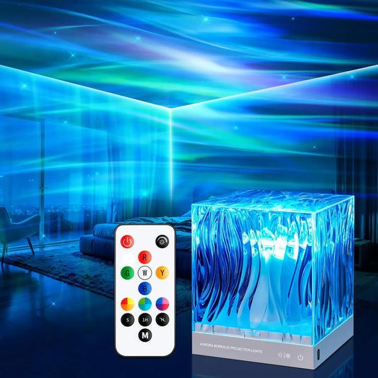 Aurora Northern Lights Projector – 17-Color LED Water Ripple Flame Crystal Lamp for Bedroom, Living Room & Study Ambience