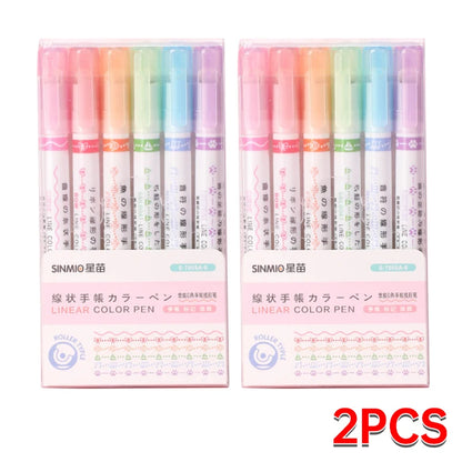 6Pcs/Set Flower Shape Outline Pens Highlighter Marker Curve Roller Tip Pen Cute Stationery Kawaii Graffiti School Acsesories
