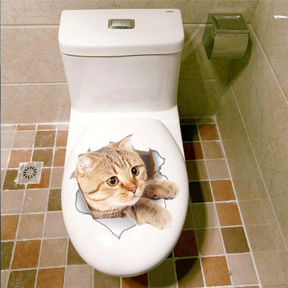 Funny 3D Hole Cat & Dog Toilet Stickers – Cute DIY Wall Decals for Bathroom & Home Decoration