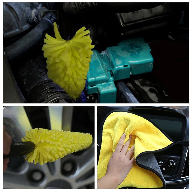 SEAMETAL Car Wheel Cleaner Brush – Tire Rim Cleaning Tool with Microfiber Sponge for Auto Detailing