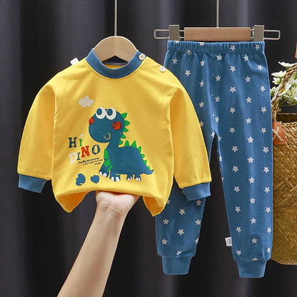 Unisex Cotton Dinosaur Pajamas Set – Soft & Durable Kids Sleepwear for Spring and Autumn