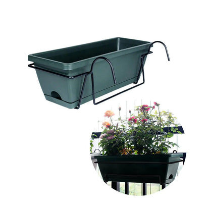 Balcony Railing Hanging Planter – 6L Plastic Window Box with Tray & Rack