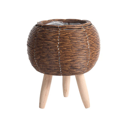 Nordic Rattan Plant Stand – Woven Flower Pot with Legs for Home & Garden