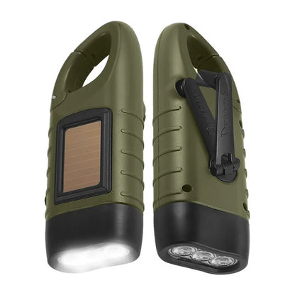 Portable LED Flashlight Tent Light – Hand Crank Dynamo & Solar Powered Torch for Camping, Hiking, and Emergency Use