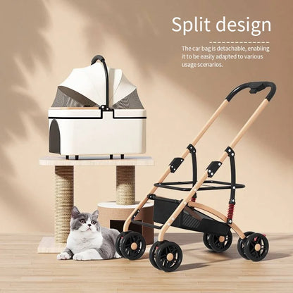 Pet Stroller for Small Dogs & Cats – Lightweight Foldable Stroller Cart with Detachable Carrier, Bed & House