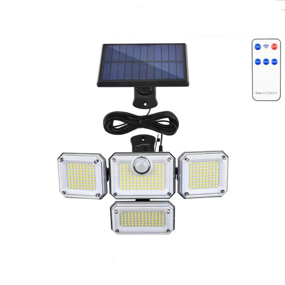 1-Pack Outdoor Motion Sensor Solar Light – 4-Head 122 LED Flood Lamp with 270° Coverage, 3000 Lumens & Solar Power