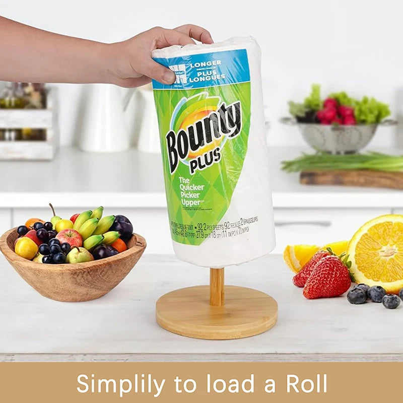 Bamboo Paper Towel Holder – Vertical Wooden Roll Rack for Kitchen & Bathroom