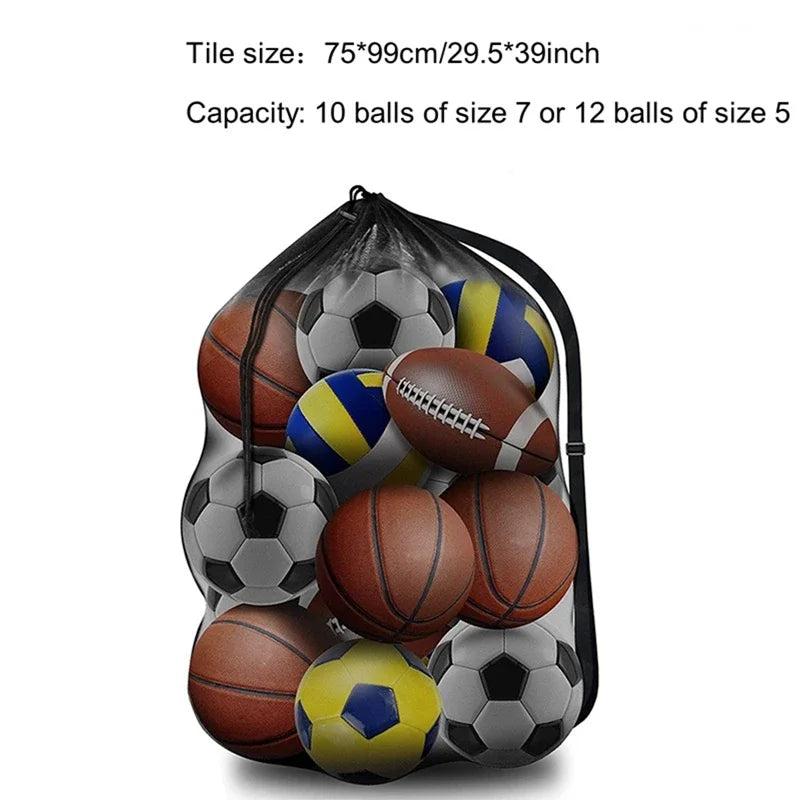 Mesh Soccer Ball Bag – Extra Large Drawstring Sports Equipment Storage with Zipper Pocket