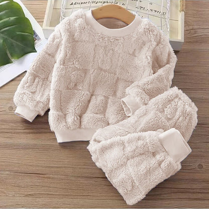 Velvet Flange Pajama Set – Thick Autumn/Winter Homewear for Boys & Girls (Korean Style)
