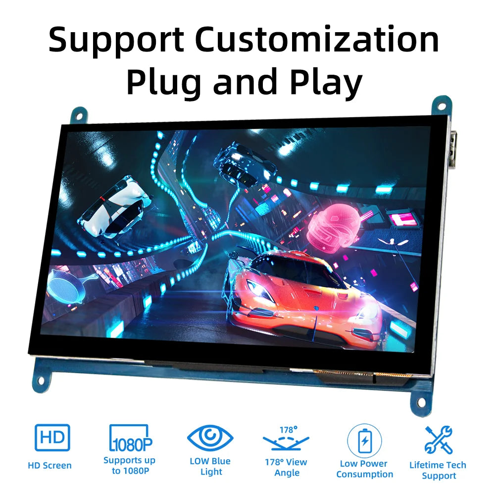iPistBit 7 Inch IPS TFT LCD Display Monitor 1024*600 Resolution HDMI Capacitive Touch Screen for Raspberry Pi 5 4B 3B+ AIDA64