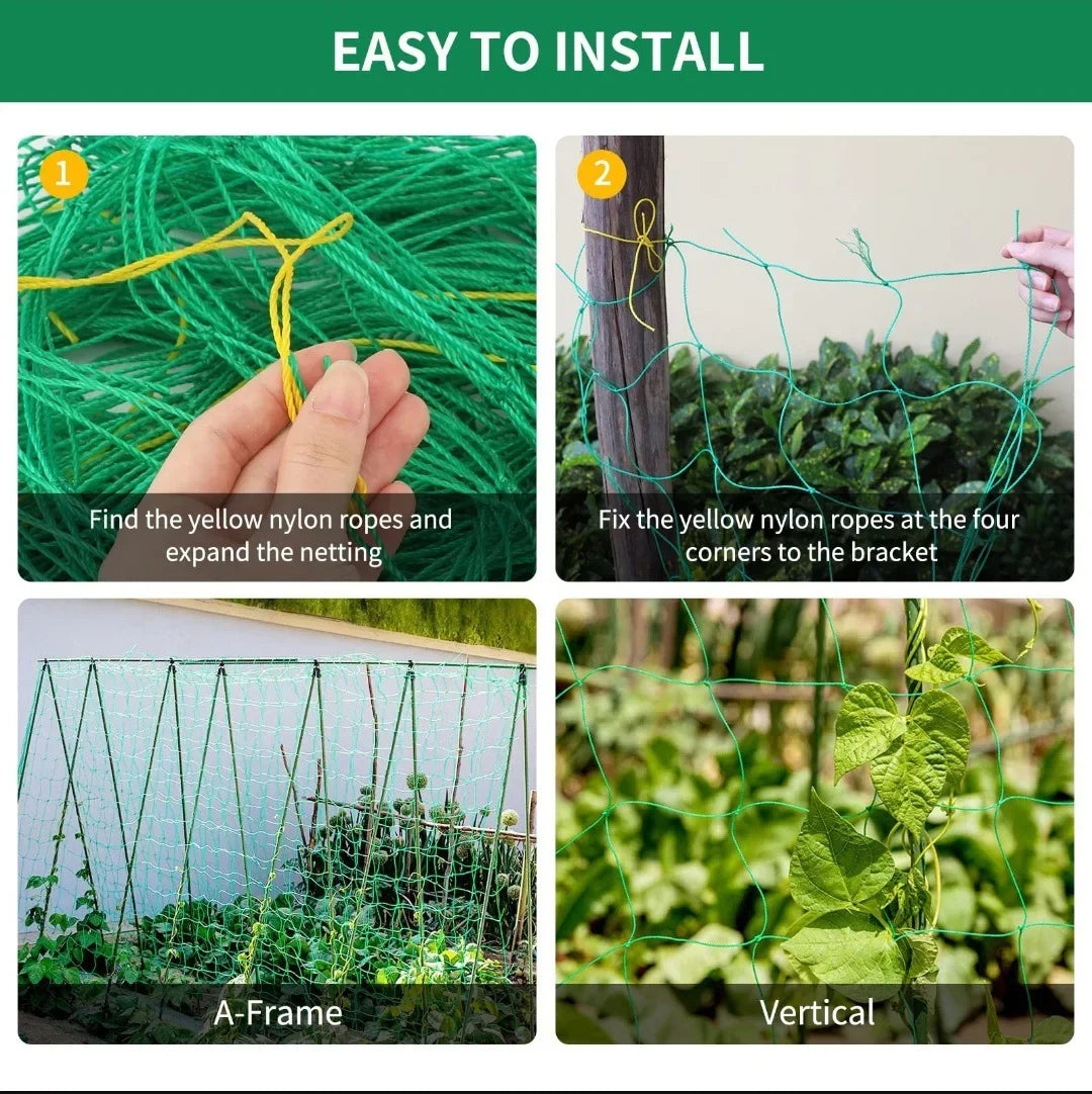 Heavy-Duty Garden Trellis Netting – Polyester Climbing Plant Support with Square Mesh for Vegetables, Vines & Flowers