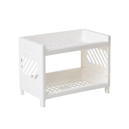 Double Layer Desktop Storage Rack – White Rectangular Organizer for Cosmetics, Stationery & Office Supplies