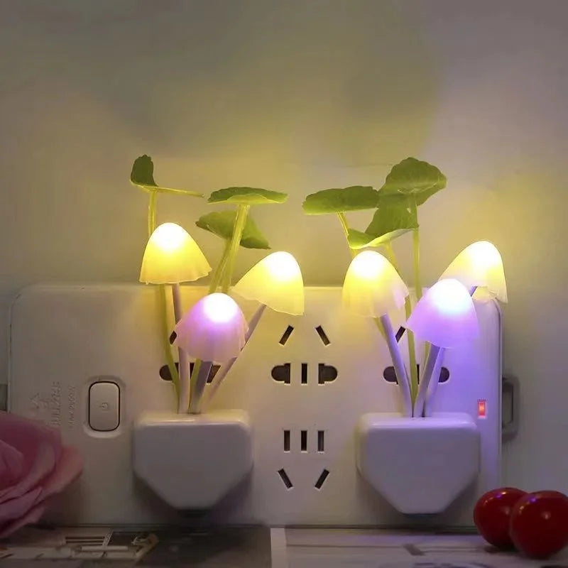 Novelty Mushroom Fungus Night Light with EU & US Plug – 3 Color LED Sensor Lamp for Bedroom, Kids Room & Mood Lighting