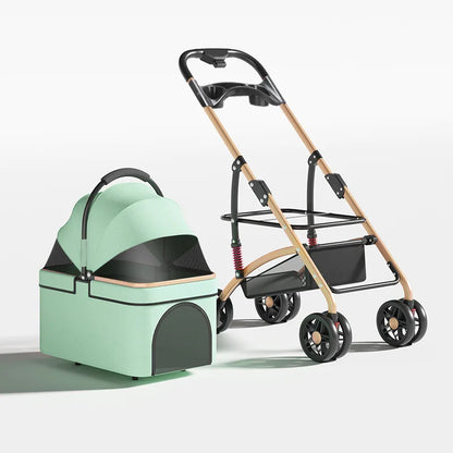 Pet Stroller for Small Dogs & Cats – Lightweight Foldable Stroller Cart with Detachable Carrier, Bed & House