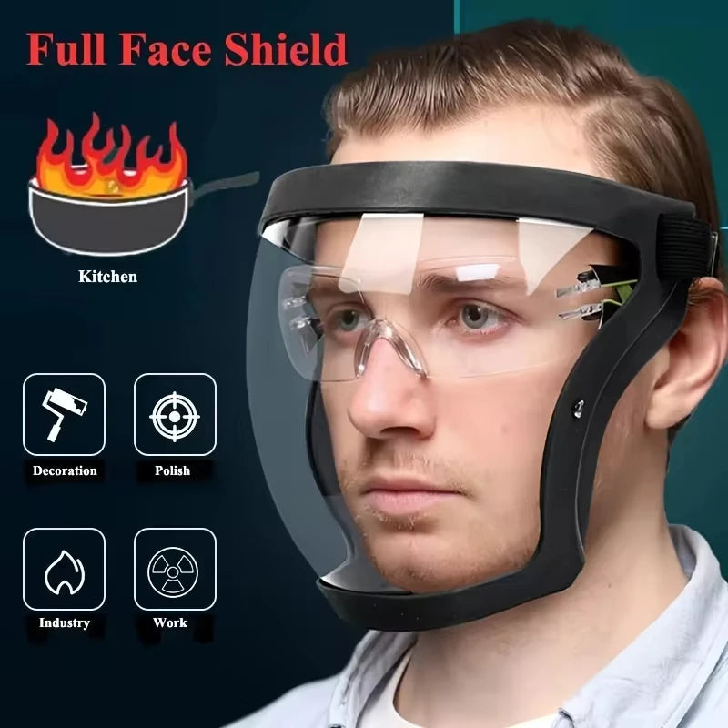 Full-Face Transparent Protection Mask with Adjustable Buckle – Reusable Heat-Resistant Facial Shield for Work and Outdoor Safety