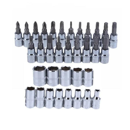 46PCS Car Repair Tool Kit – 1/4-Inch Socket & Ratchet Set for Auto Maintenance & Torque Wrench Jobs