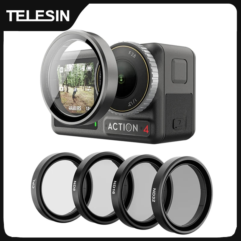 TELESIN CPL ND8 ND16 ND32 Lens Filter Set – Aluminium Frame Camera Filters for DJI OSMO Action 3/4/5 Pro