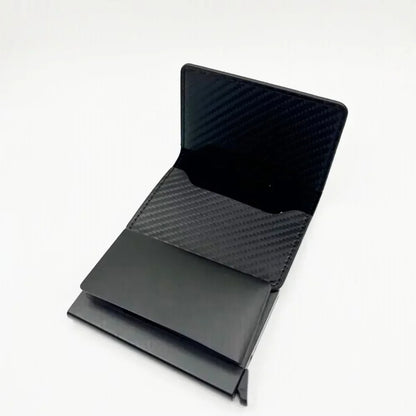 Fashion Carbon Fiber Anti-theft Credit Card Package Metal Cards Box Men Wallet Holder PU Purse