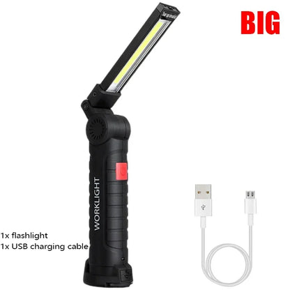 High Power LED Flashlight USB Rechargeable Camping Work Light Portable Outdoor Torch with Magnetic Base for Emergency Lighting
