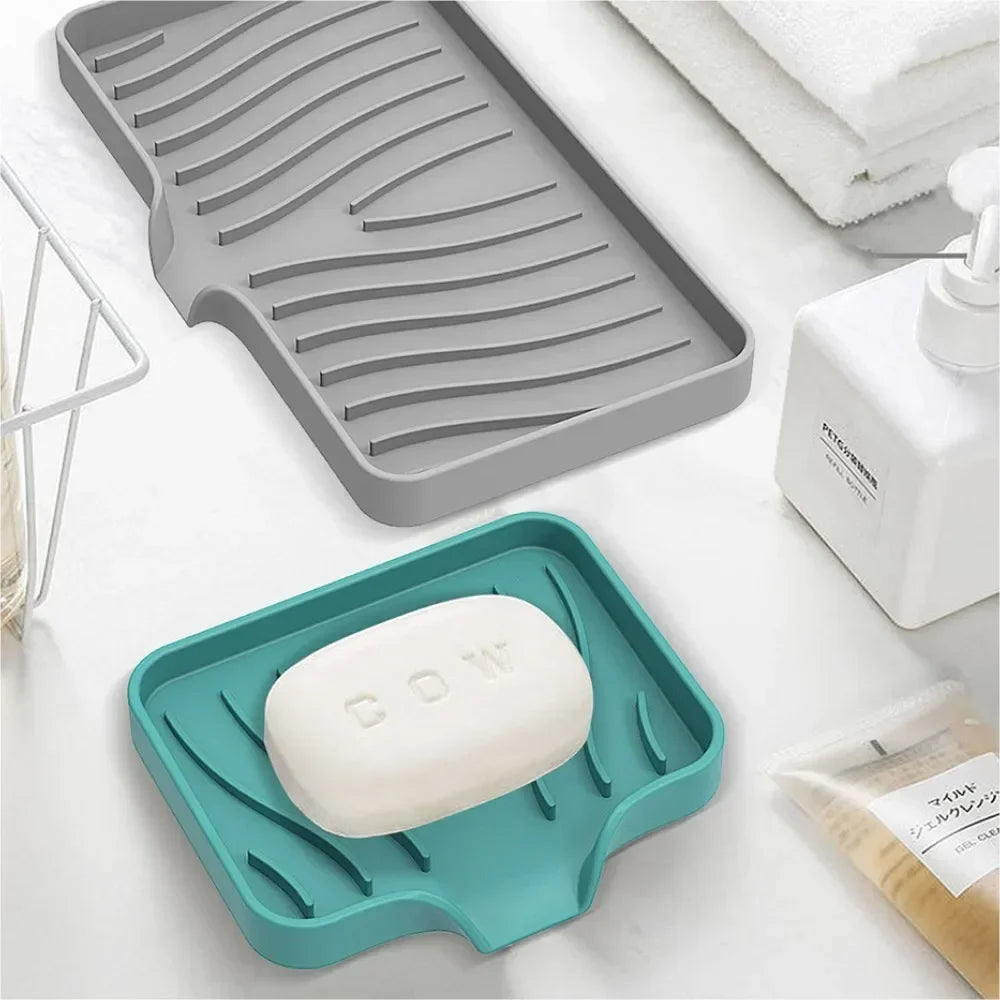 Silicone Drain Soap Box – Anti-Slip Sink Tray for Kitchen or Bathroom