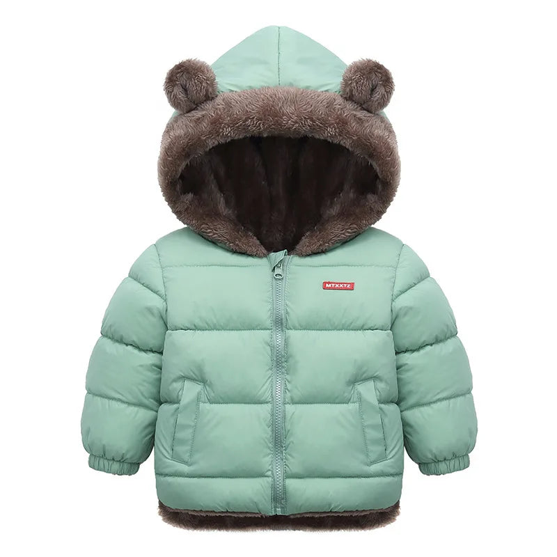 Cotton Hooded Baby Jacket – Thick Fleece Winter Outerwear for Boys & Girls
