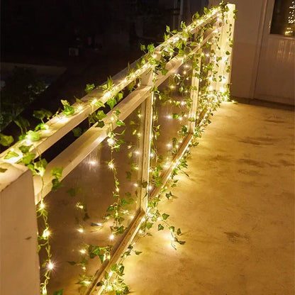 Flower Green Leaf String Lights – Battery Powered Artificial Vine Fairy Lights for Christmas Tree & Home Decor