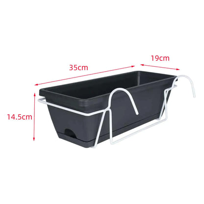 Balcony Railing Hanging Planter – 6L Plastic Window Box with Tray & Rack