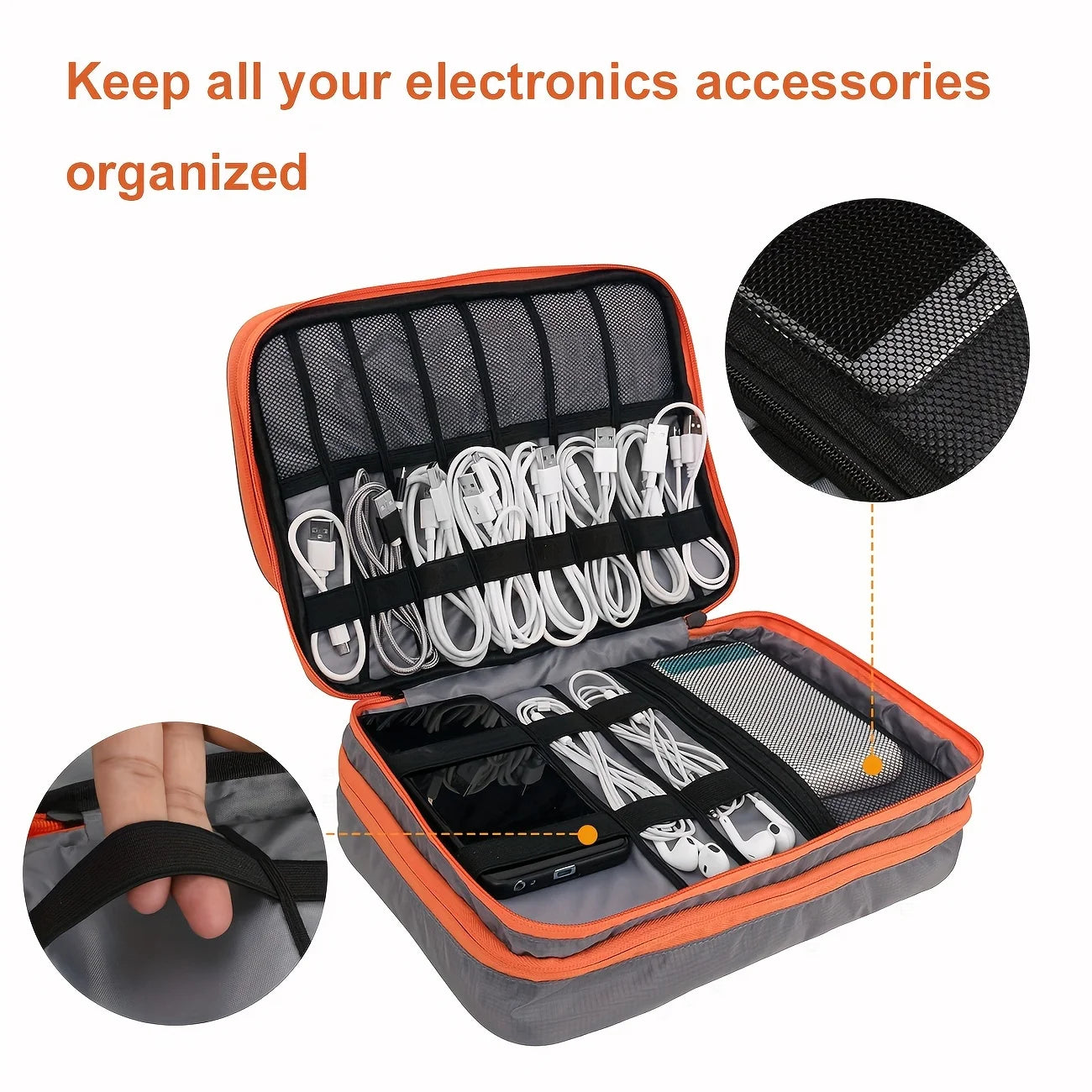 Multi-Layer Cable Storage Bag – Portable Electronic Accessories Organizer Case for iPad Cable & Charger, XL Size 30x23x10cm