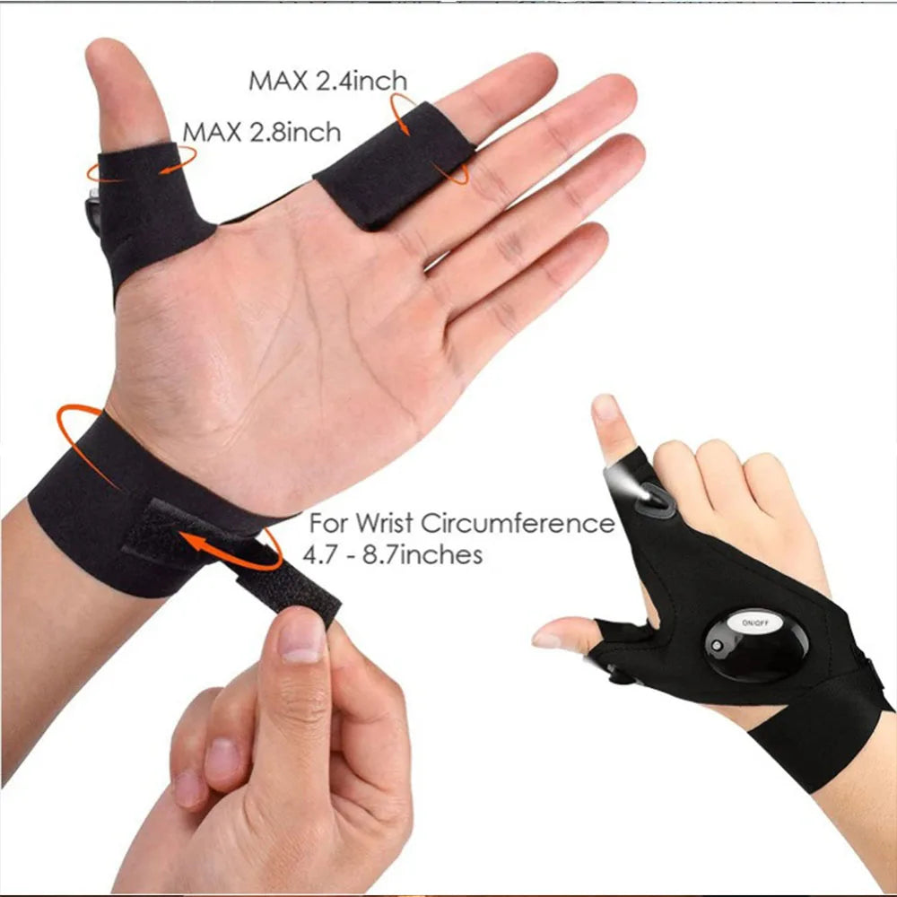 LED Light Gloves for Fishing & Outdoor Use – Fingerless Gloves with Built-in Flashlight