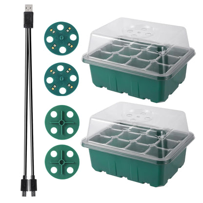 Seed Starter Tray Box with LED Grow Light – Adjustable Ventilation Nursery Pot for Seedling Germination & Indoor Gardening