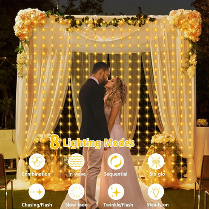 Solar Curtain Light LED Outdoor Waterproof – 300 LEDs Fairy Garland String Lights for Yard, Wedding & Party Decoration