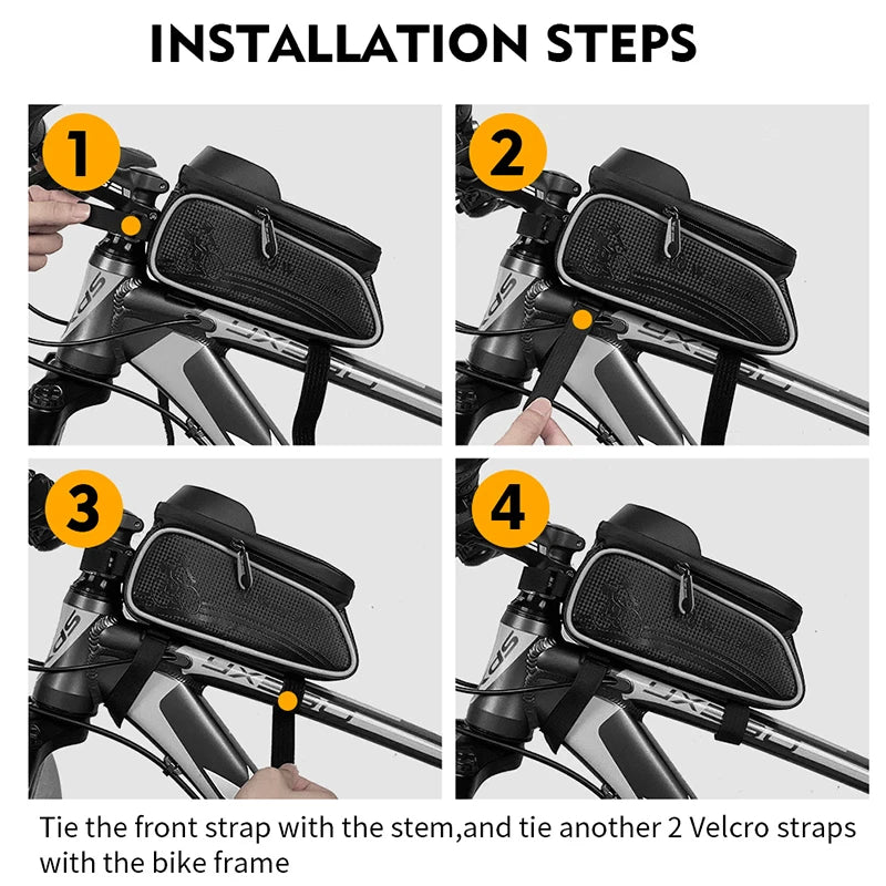 WEST BIKING Waterproof Bicycle Frame Bag – Front Top Tube Storage with Touchscreen Phone Case for MTB & Road Bikes