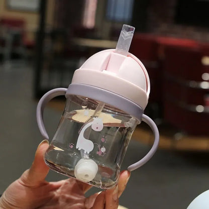 1/2pcs 250ml Pink Baby Drinking Cup Feeding Bottle With Straw Gravity Ball Wide Caliber Drinking Milk Water Bottle With Handle