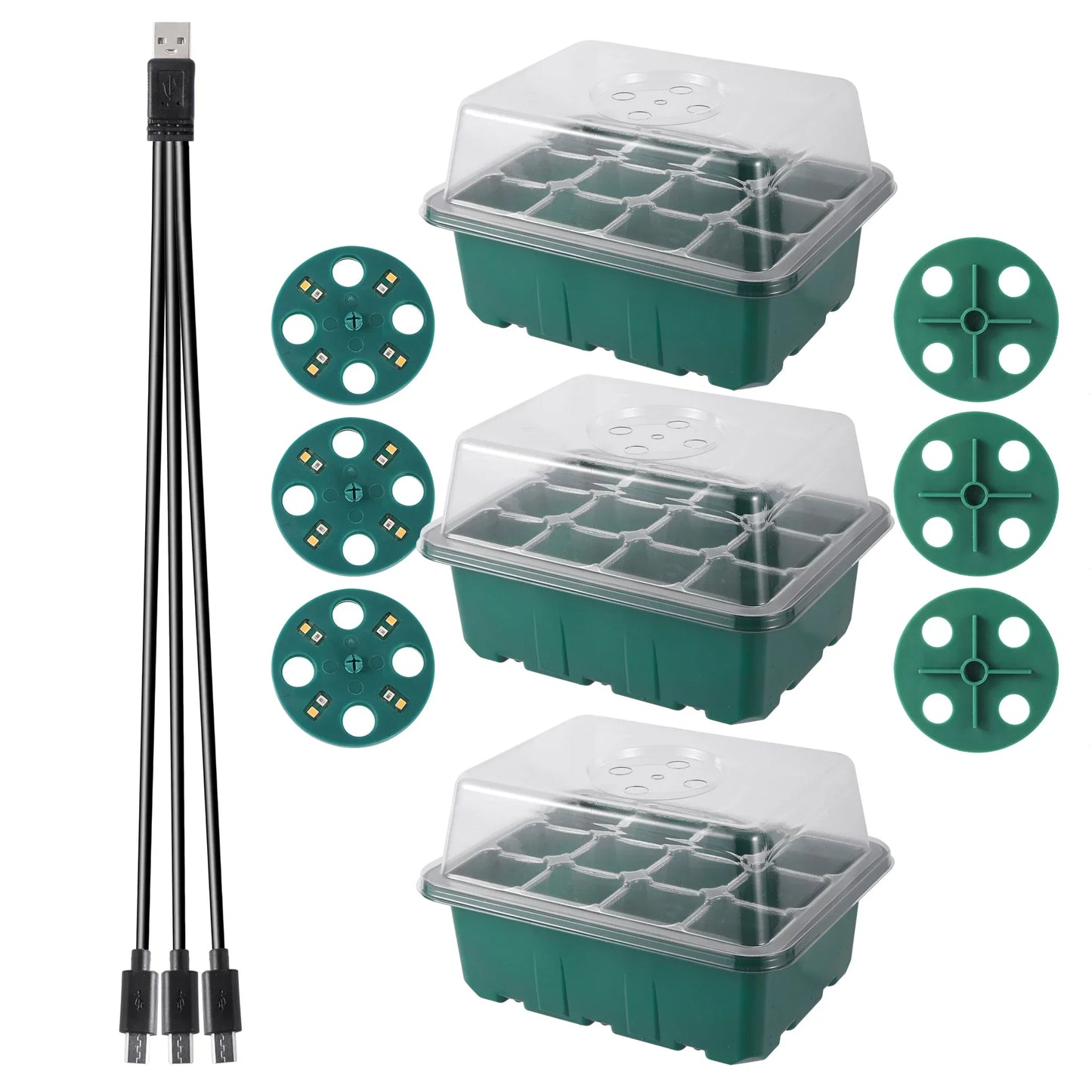 Seed Starter Tray Box with LED Grow Light – Adjustable Ventilation Nursery Pot for Seedling Germination & Indoor Gardening
