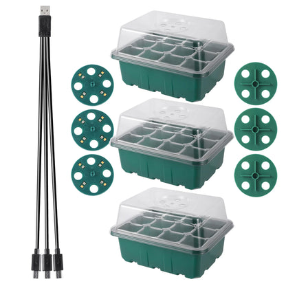 Seed Starter Tray Box with LED Grow Light – Adjustable Ventilation Nursery Pot for Seedling Germination & Indoor Gardening