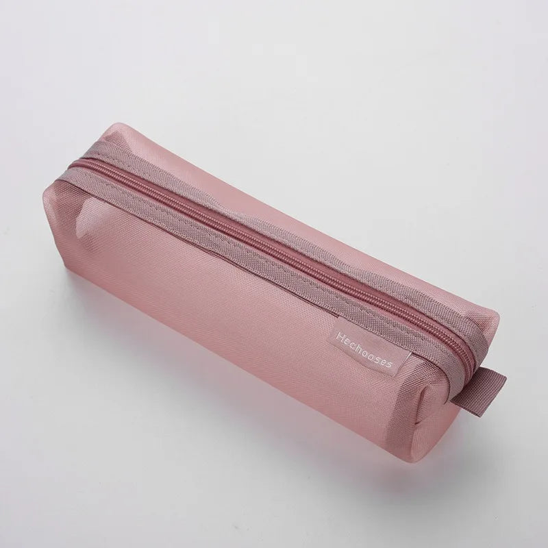 Translucent Simple Mesh Pen Bag Student Exam Stationery Bag Large Capacity Portable Stationery Storage Bag Study Supplies