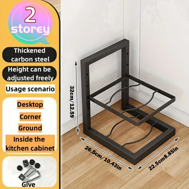 Adjustable Stainless Steel Pot Rack Organizer – Multi-Layer Kitchen Pan & Lid Storage Stand