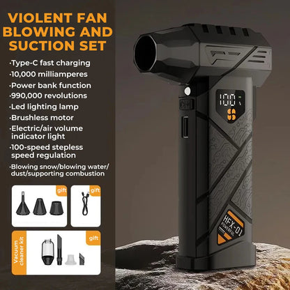 Turbo Air Blower 99WRPM Compressed Air Duster 100-gear speed regulation Blow and Suction Powerful Violent Fan With LED Lighting