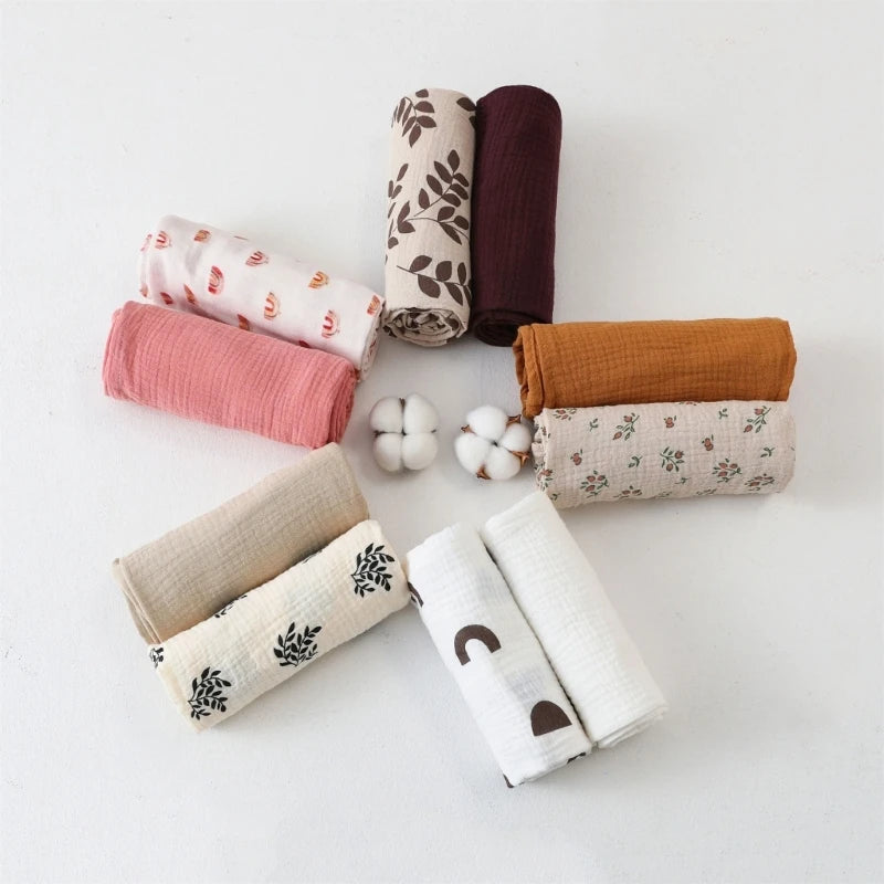 Cotton Muslin Baby Swaddle Blanket – Solid & Floral Print Crinkle Fabric for Newborns and Toddlers