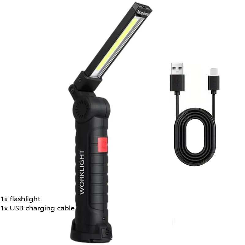 High Power LED Flashlight USB Rechargeable Camping Work Light Portable Outdoor Torch with Magnetic Base for Emergency Lighting